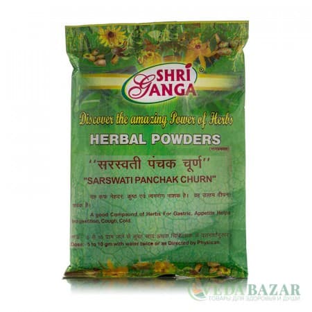 Сарасвати Панчак Чурна (Sarswati Panchak Churna) натуральный тоник для мозга, 100 гр, Шри Ганга (Shri Ganga) фото