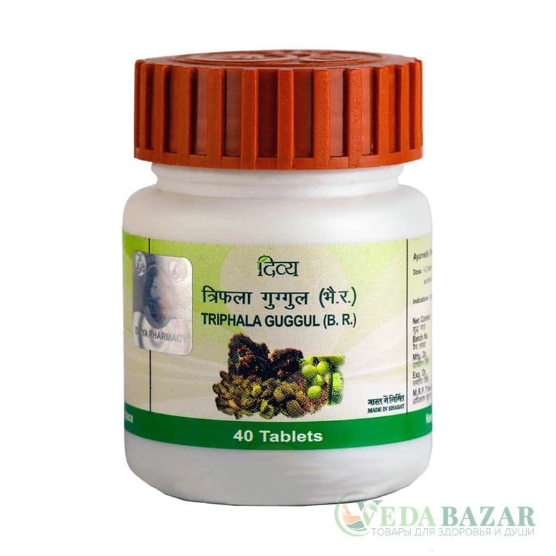 Препарат для Снижения Веса, Очищения и Омоложения Организма Трифала Гуггул (Triphala Guggul) , 40 Таб, Патанджали (Patanjali) фото