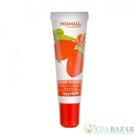 Бальзам для губ Клубника (Lip Balm Strawberry), 10 гр, Патанджали (Patanjali) фото