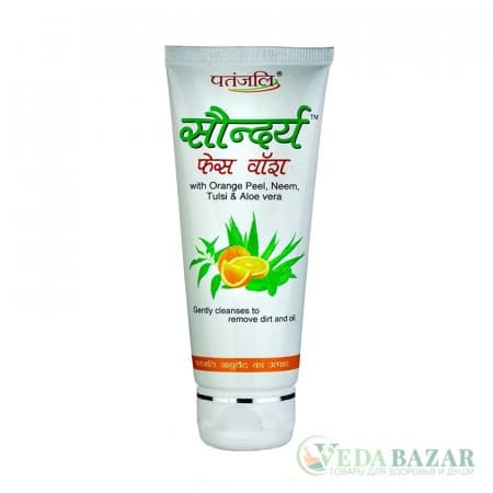 Гель для умывания лица Саундарья (Saundarya Face Wash with Orange Peel, Neem, Tulsi, Aloe Vera), 60 гр, Патанджали (Patanjali) фото