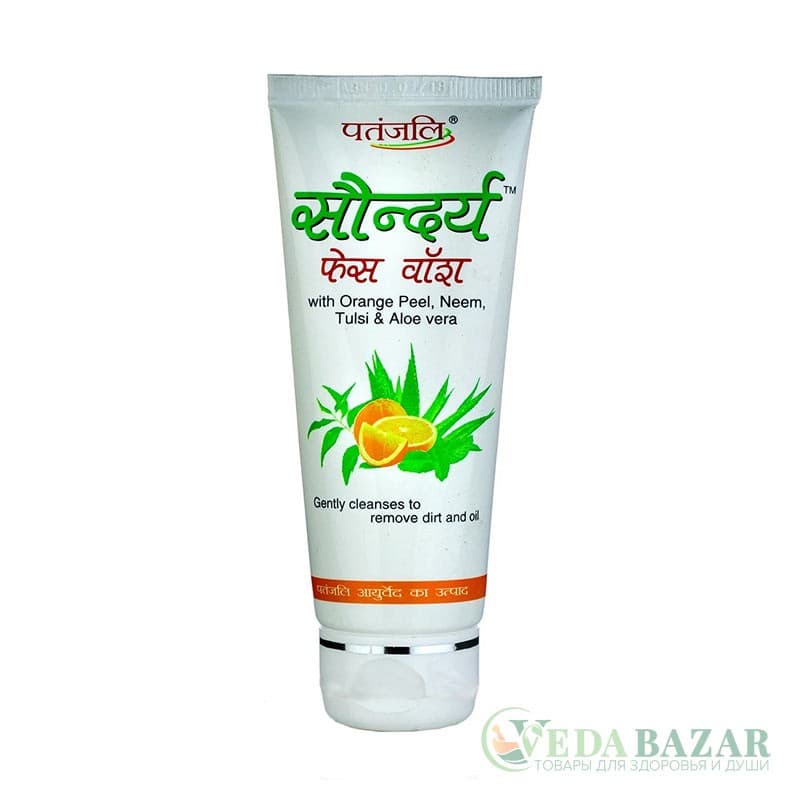 Гель для умывания лица Саундарья (Saundarya Face Wash with Orange Peel, Neem, Tulsi, Aloe Vera), 60 гр, Патанджали (Patanjali) фото