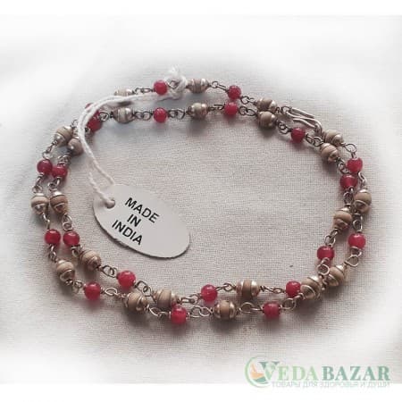 Кантхималы туласи + рубин с серебром 1 ряд (Tulasi + Ruby Silver), 4 мм, Индия фото