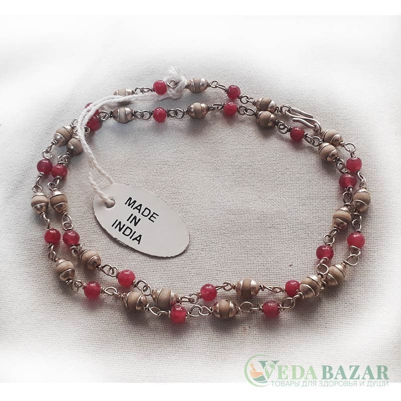 Кантхималы туласи + рубин с серебром 1 ряд (Tulasi + Ruby Silver), 4 мм, Индия фото