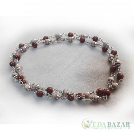 Кантхималы туласи + солнечный камень с серебром 1 ряд (Tulasi + Sunstone Silver), 4 мм, Индия фото