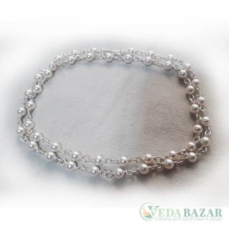 Бусы жемчуг с серебром 1 ряд (Pearl Silver), 3 мм, Индия фото