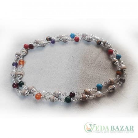 Бусы Навартана + туласи 1 ряд (Navaratna Tulasi Silver), 3 мм, Индия фото