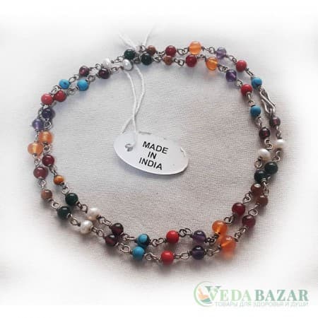 Бусы Навартана 1 ряд (Navaratna Silver), 4 мм, Индия фото