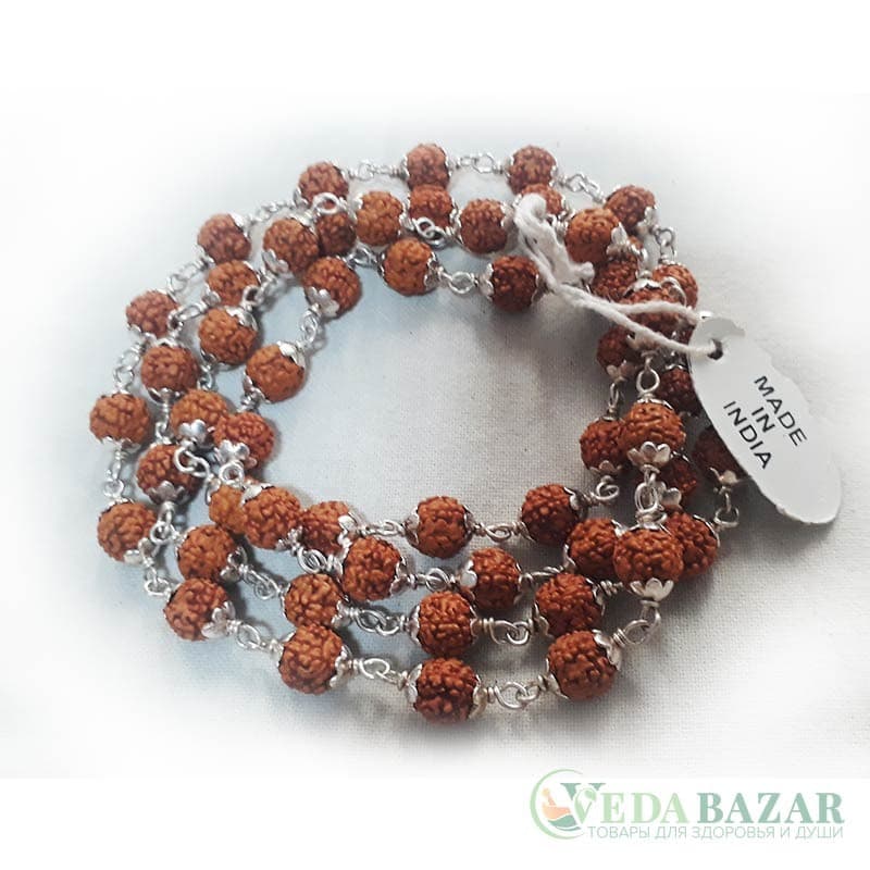 Бусы Рудракши 1 ряд (Rudraksha Silver), 5 мм, 70 см, Индия фото