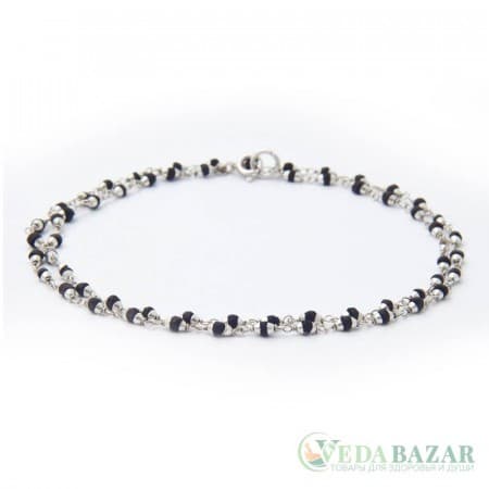 Кантхималы туласи черные с серебром 1 ряд (Tulasi Silver), 3 мм, Индия фото