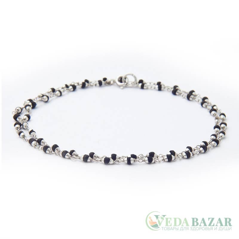 Кантхималы туласи черные с серебром 1 ряд (Tulasi Silver), 3 мм, Индия фото