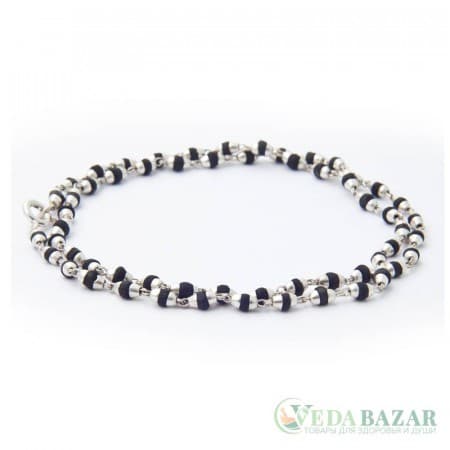 Кантхималы туласи черные с серебром 1 ряд (Tulasi Silver), 5 мм, Индия фото