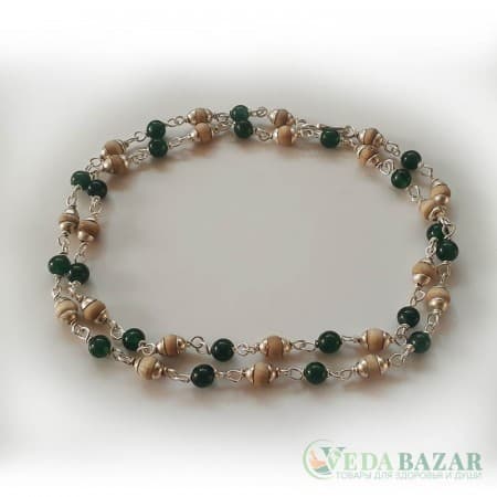 Кантхималы туласи + оникс с серебром 1 ряд (Tulasi + Onyx  Silver), 4 мм, Индия фото