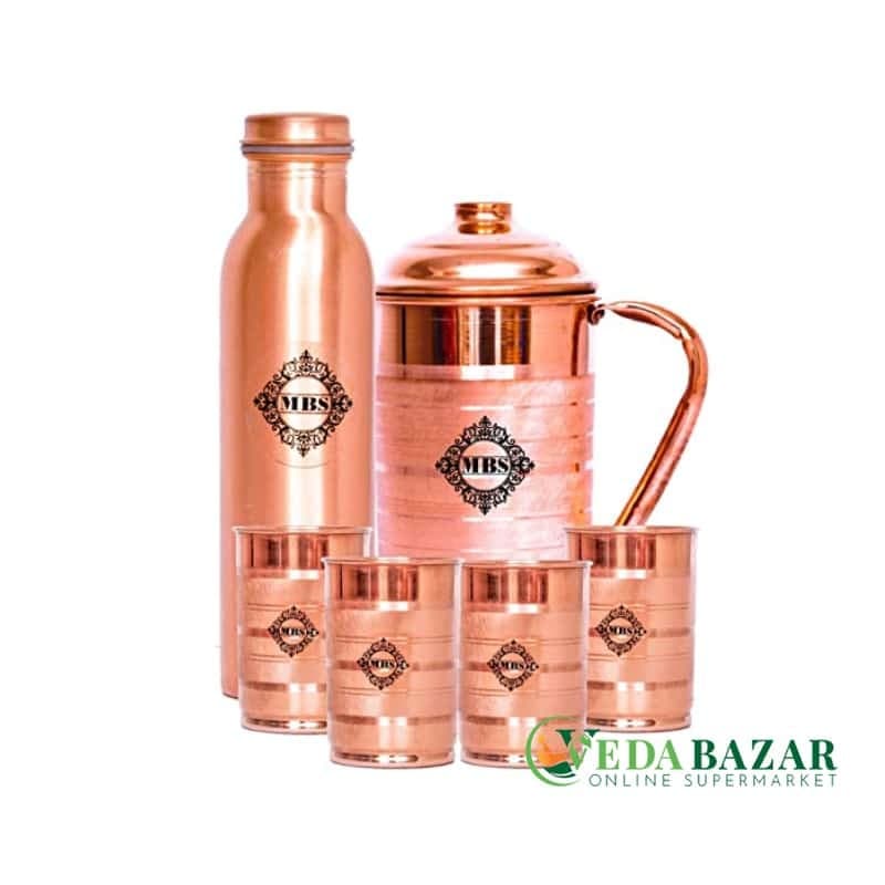 Набор медной посуды, 6 предметов (MBS Copper Glass, Jug And Bottle - 6 Pieces), 1500 мл фото