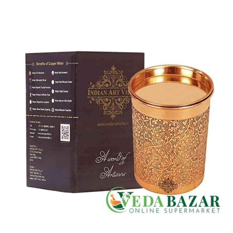 Медный стакан с крышкой (Copper Glass Tumbler Cup With Lid), 300мл фото