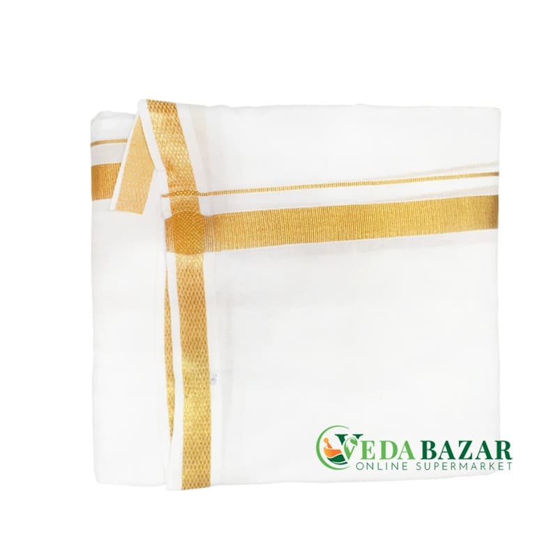 Дхоти хлопок золотистая линия (Dhoti cotton golden line), 4,5 м, Ведабазар (Vedabazar) фото