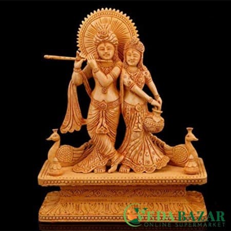 Деревянная статуя Радхи Кришны, коричневый (Wood Radha Krishna Statue), 33 x 25 см, Ведабазар (Vedabazar) фото