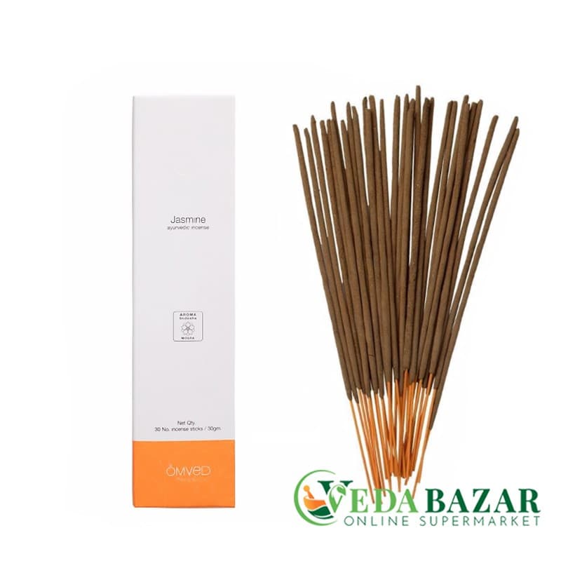 Аюрведические ароматические палочки для отличного настроения Жасмин (Jasmine Ayurvedic Incense Sticks) 30 шт, Омвед (OmVed) фото