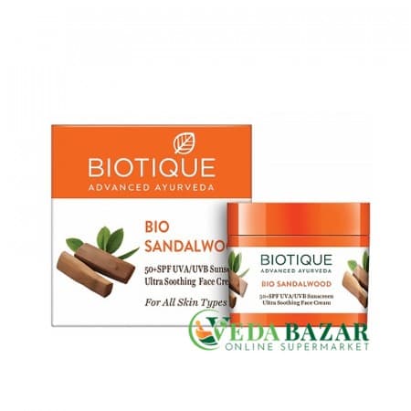 Солнцезащитный крем Сандалвуд (Bio Sandalwood Sunscreen Lotion), 50 гр., Биотик (Biotique) SPF 50 UVA/UVB. фото