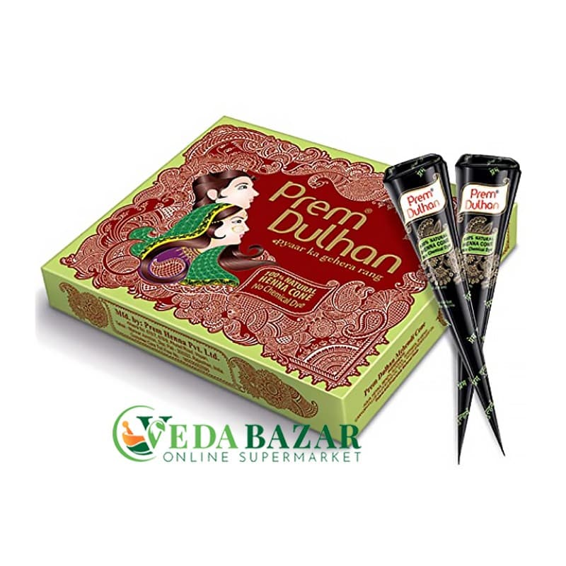 Прем Дулан мехенди в конусах, коричневый (Prem Dulhan Mehandi Cone), 12 шт., Прем Грин (Prem Green) фото