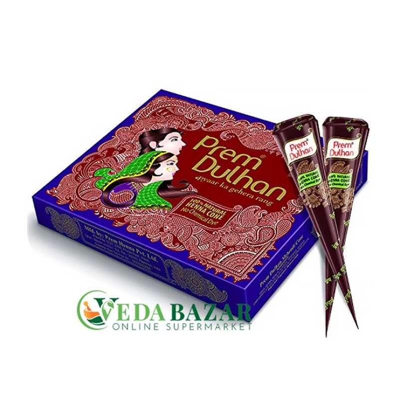 Прем Дулан мехенди в конусах, цвет пурпурный (Prem Dulhan Mehandi Cone), 12 шт., Прем Грин (Prem Green) фото