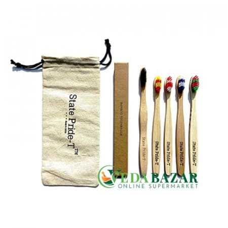 Эко-зубные щетки и хлопковый мешочек (Eco Toothbrush with Cotton Pouch), 5 шт,  Стэйт Прайд-Т (State Pride-T) фото