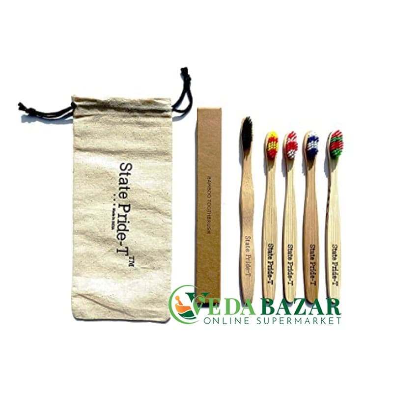 Эко-зубные щетки и хлопковый мешочек (Eco Toothbrush with Cotton Pouch), 5 шт,  Стэйт Прайд-Т (State Pride-T) фото