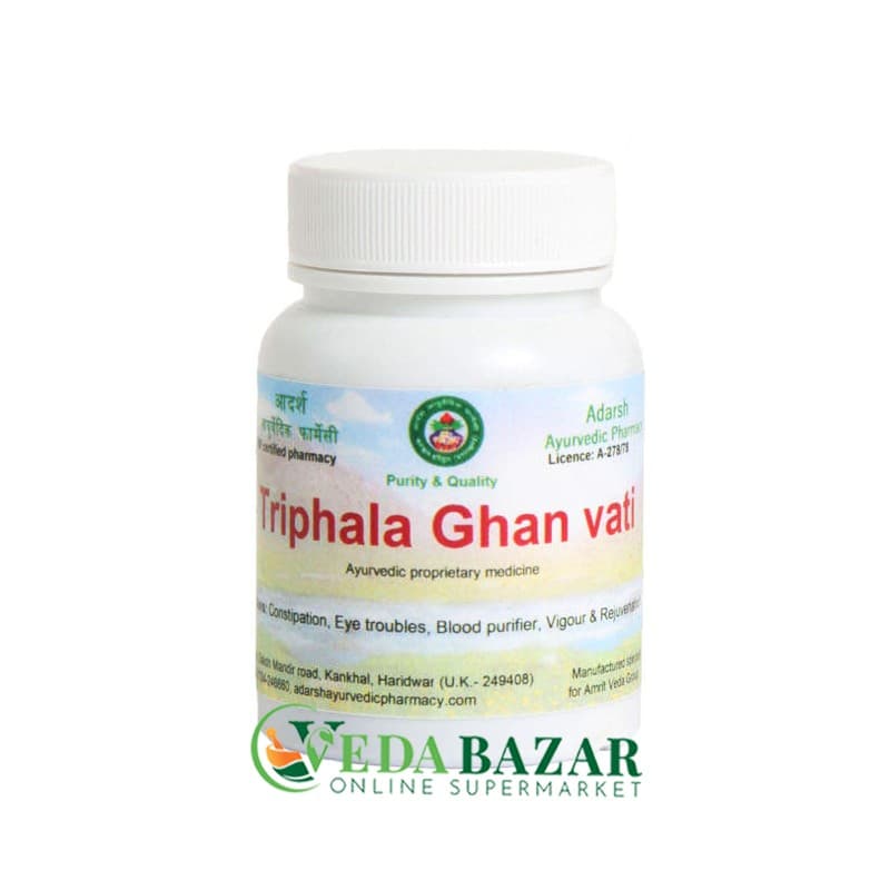 Препарат для Нормализации ЖКТ Трифала Гхан Вати (Triphala Ghan Vati), 100 Гр, 200 Таб, Адарш (Adarsh) фото
