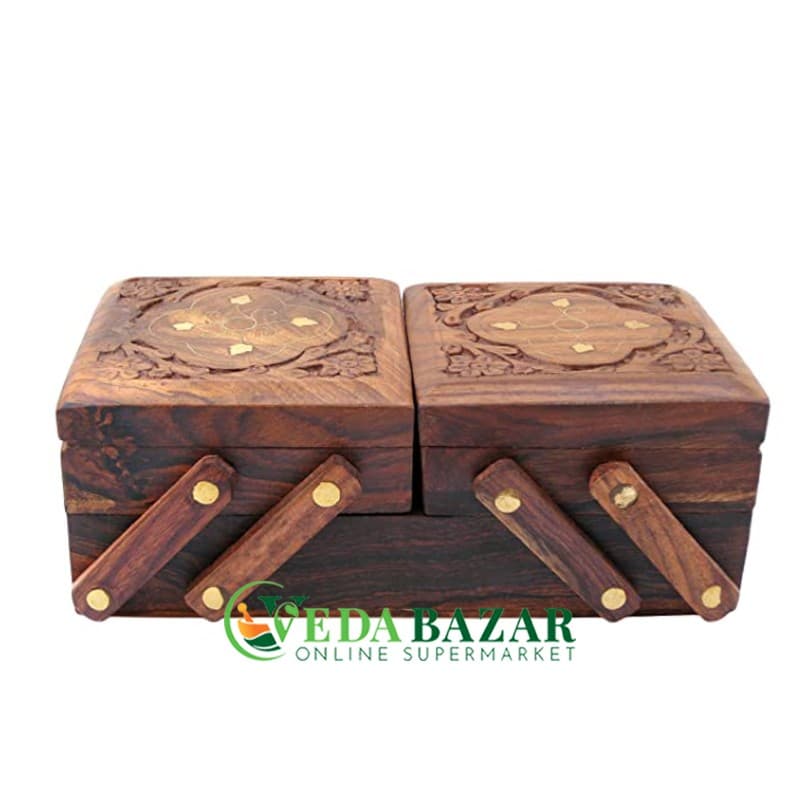 Деревянная шкатулка для украшений с латунной инкрустацией (Jewellery Box for Women), 20.3 x 10.2 x 7.6 см фото