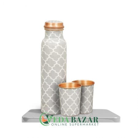 Медная Бутылка с Эмалевым покрытием с 2 Стаканами (Сopper Water Bottle), 1000 Мл, Индия (India) фото