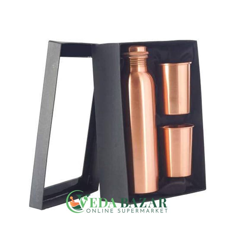 Набор Медные Бутылка и 2 Стакана (Copper Bottle Set With 2 Copper Glasses), 1000 Мл, Индия (India) фото