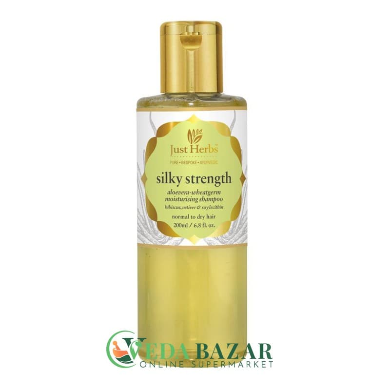 Шампунь "Шелковистая сила" (Shampoo Silky strength), с алоэ вера и зародышами пшеницы, 200 мл, Джаст Хербс (Just Herbs) фото