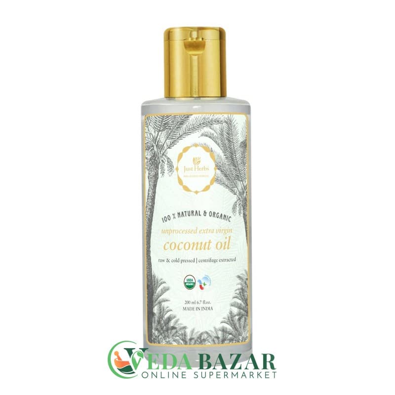 Масло кокосовое (Extra Virgin Coconut Oil), первый холодный отжим, 200 мл, Джаст Хербс (Just Herbs) фото