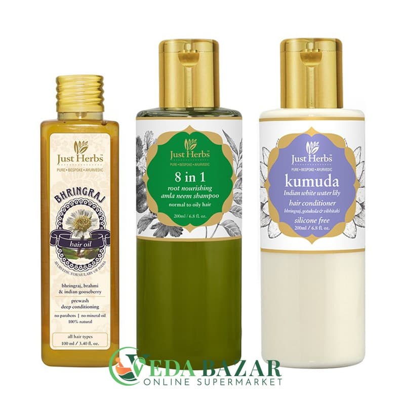 Аюрведический набор против выпадения волос "Трио" (Ayurvedic Anti Hair Fall Kit), Джаст Хербс (Just Herbs) фото