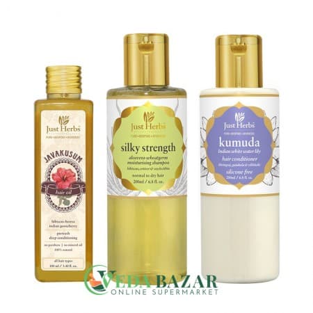 Аюрведический Набор для Вьющихся и Сухих Волос "Тройка", (Ayurvedic Frizzy or Dry Hair Kit), Джаст Хербс (Just Herbs) фото