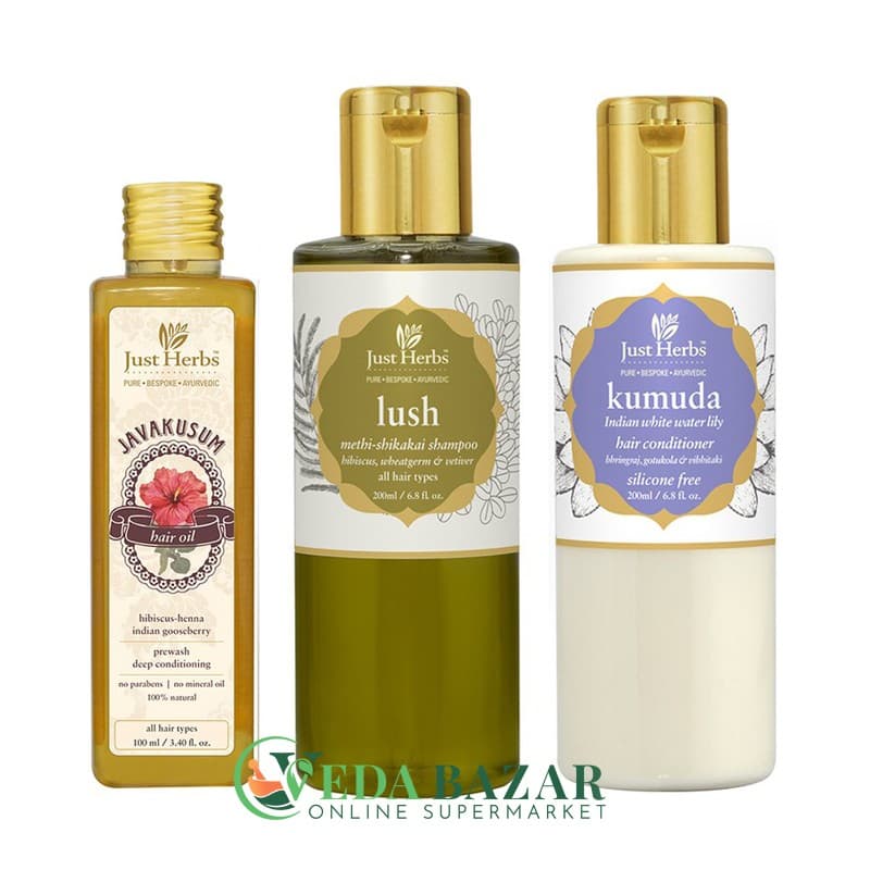 Аюрведический Набор для Увеличения Объема Волос "Трио", (Ayurvedic Hair Volumising Kit), Джаст Хербс (Just Herbs) фото