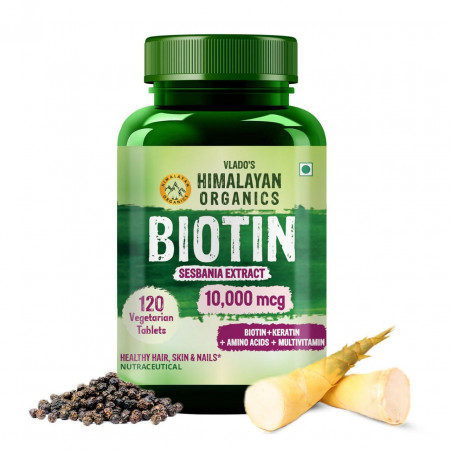 Биотин (Biotin), для волос, ногтей и кожи, 120 таблеток, Гималайская Органика (Himalayan Organics) фото