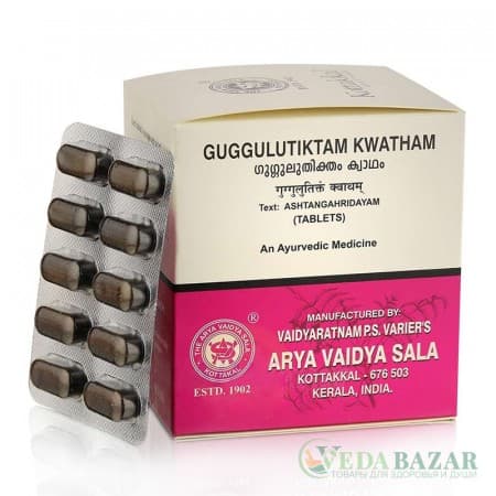 Гуггулутиктам Кватхам (Guggulutiktam Kwatham) лечение заболеваний кожи, костей и суставов, 100 таб, Коттаккал (Kottakkal) фото