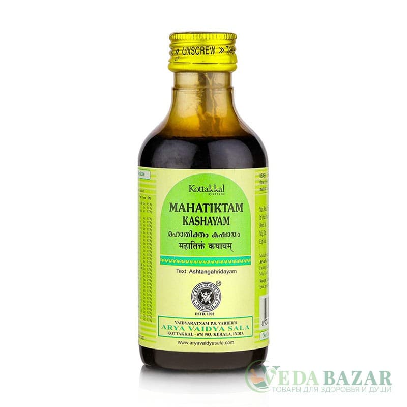 Махатиктам Кашаям (Mahatiktam Kashayam) лечение кожных заболеваний, баланс питта-доши, 200 мл, Коттаккал (Kottakkal) фото